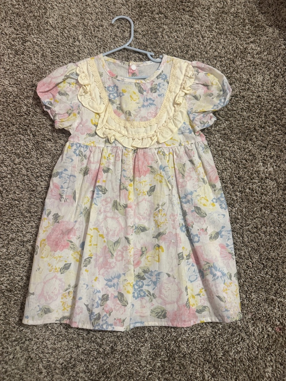 New Girls Pastel Floral Ruffle Dress - Cream, Pink, Blue